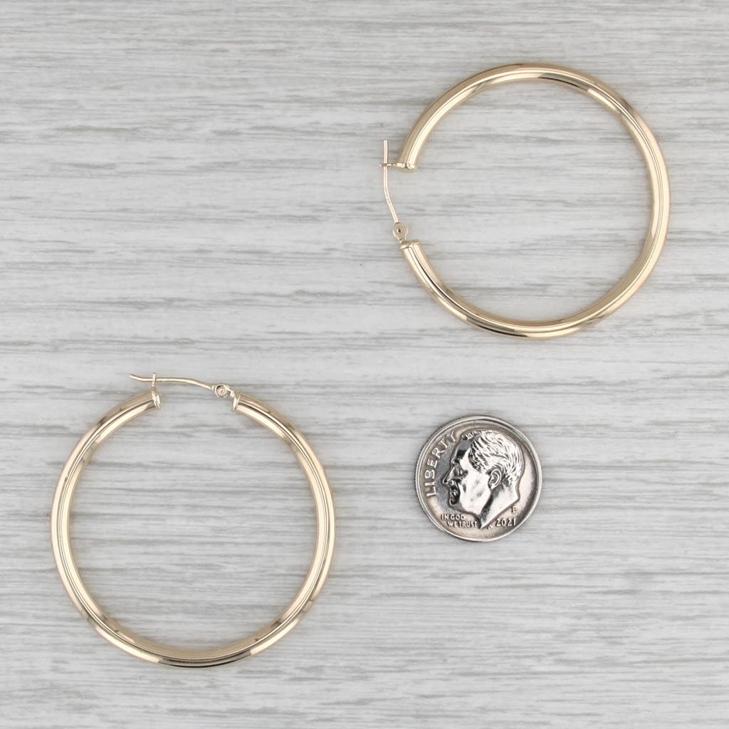 Large Hoop Earrings 10k Yellow Gold Snap Top Posts Round Hoops 38.5 x 3mm