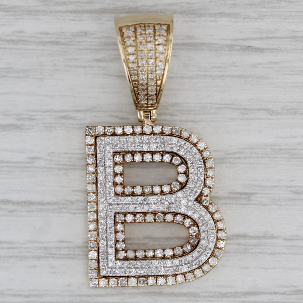 1.50ctw Diamond Letter Initial B Pendant 10k Yellow Gold