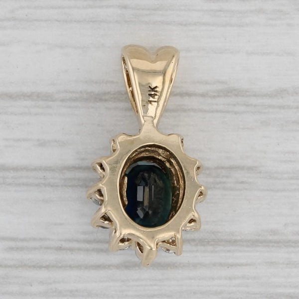 Gray 1.28ctw Blue Sapphire Diamond Halo Pendant 14k Yellow Gold Small Drop Emma