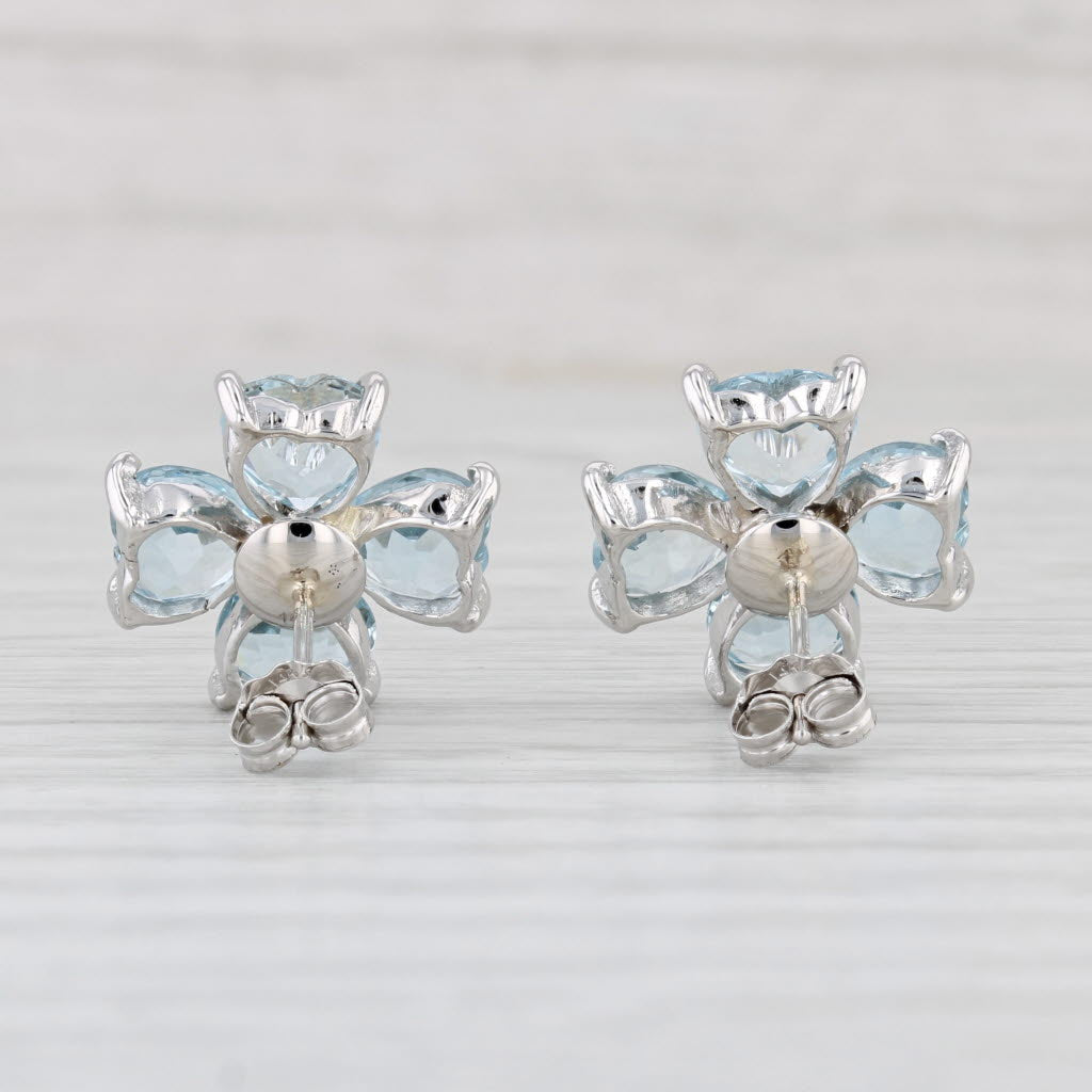 Light Gray 5.58ctw Aquamarine Diamond Flower Stud Earrings 14k White Gold