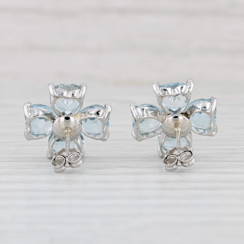 5.58ctw Aquamarine Diamond Flower Stud Earrings 14k White Gold