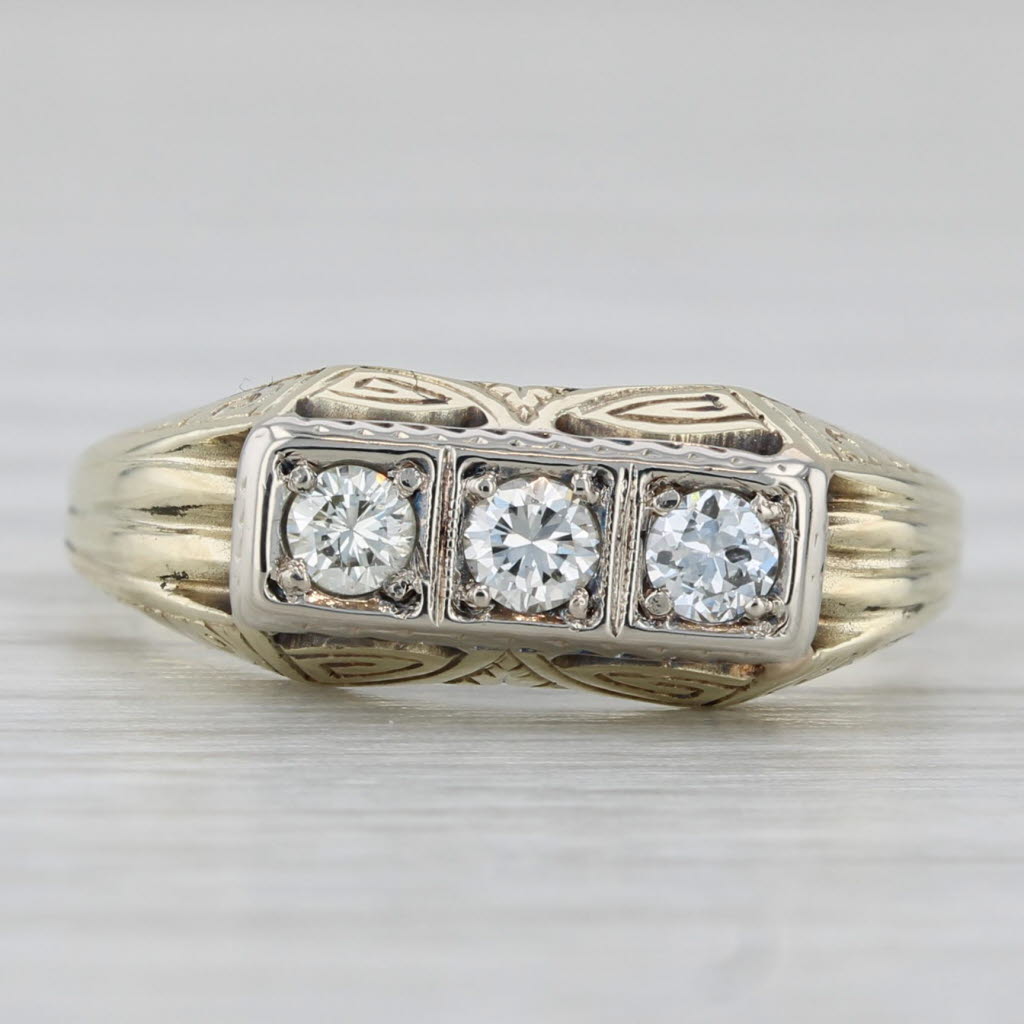 Gray Vintage 0.16ctw Diamond 3-Stone Ring 14k Yellow Gold Size 5.25 Bridal