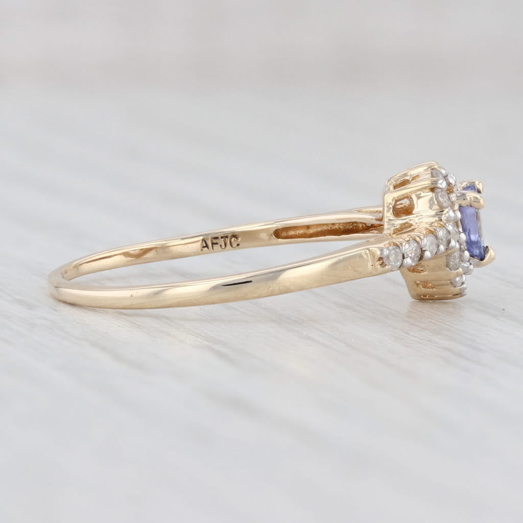 Light Gray 0.32ctw Tanzanite Heart Diamond Halo Ring 10k Yellow Gold Size 7.25 Engagement