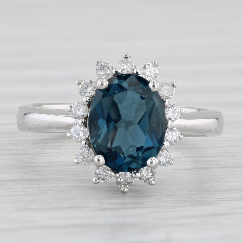 Light Gray Effy 2.50ctw London Blue Topaz Diamond Halo Ring 14k Gold Size 5.5 Engagement