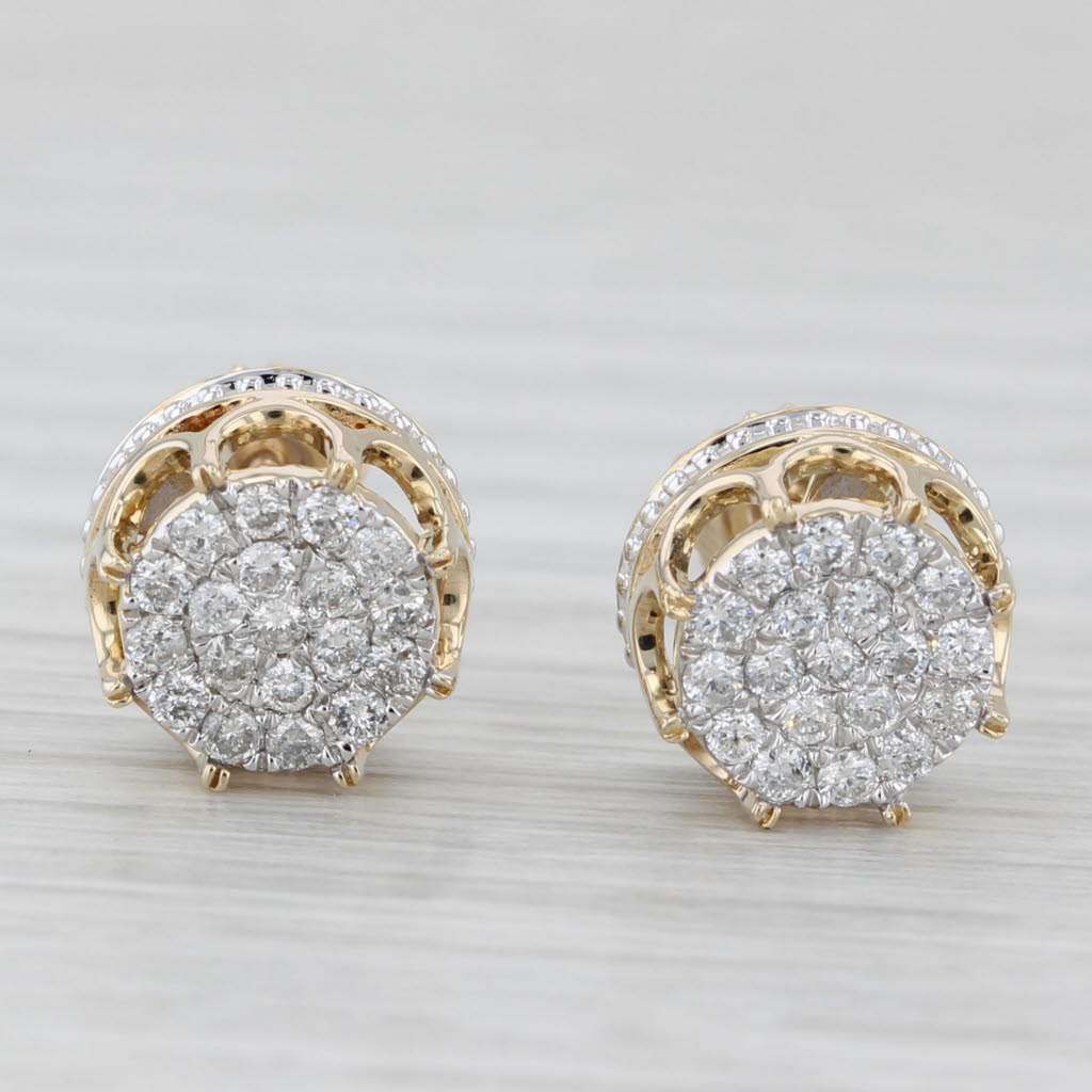 Light Gray 0.50ctw Diamond Cluster Stud Earrings 10k Yellow Gold Screw Back