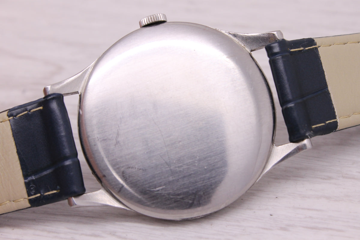 Vintage 1952 Omega Jumbo 37.5mm Steel Mens Watch Waffle Dial c.266 ref.2609