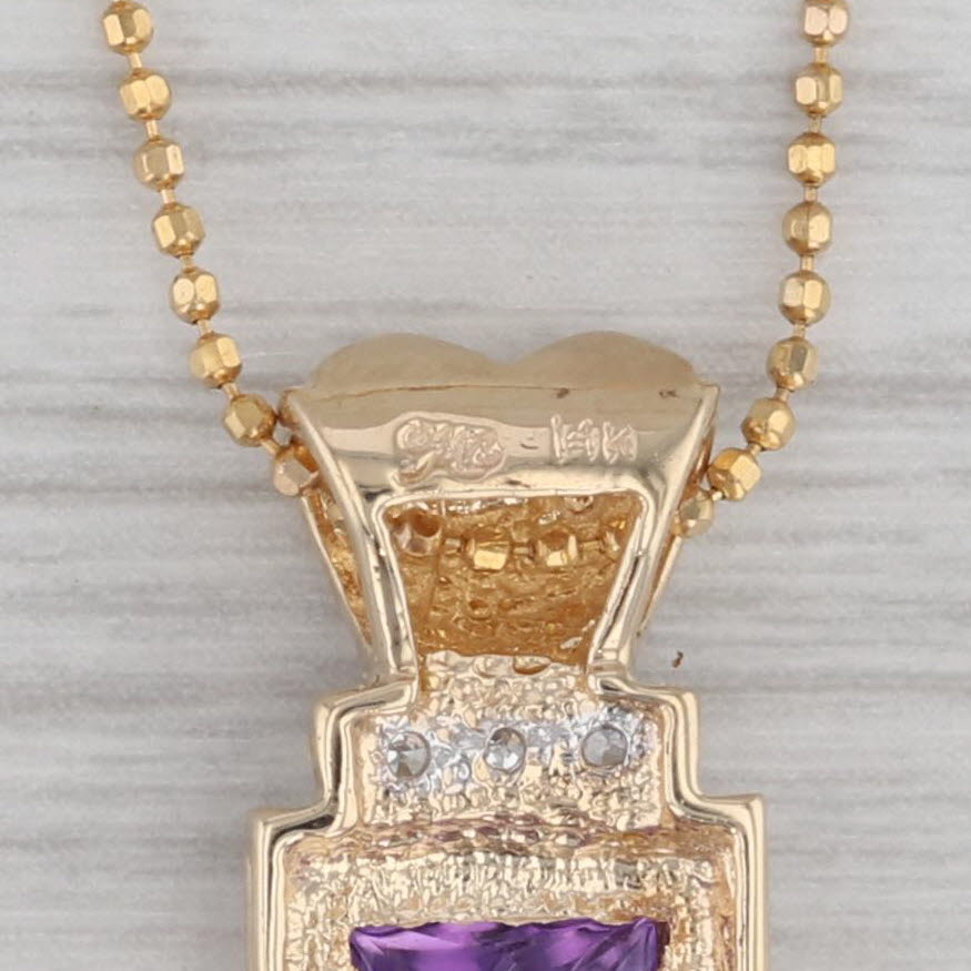 Gray 1.24ct Amethyst Diamond Pendant Necklace 14k Yellow Gold 17.75" Bead Chain