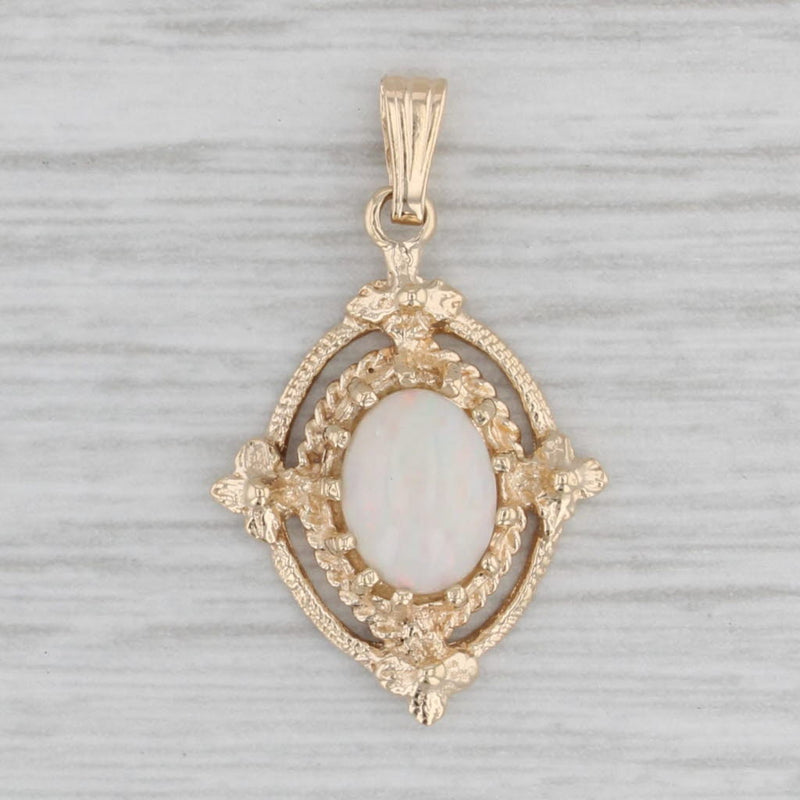 Gray Opal Cabochon Solitaire Pendant 14k Yellow Gold Flower Accents