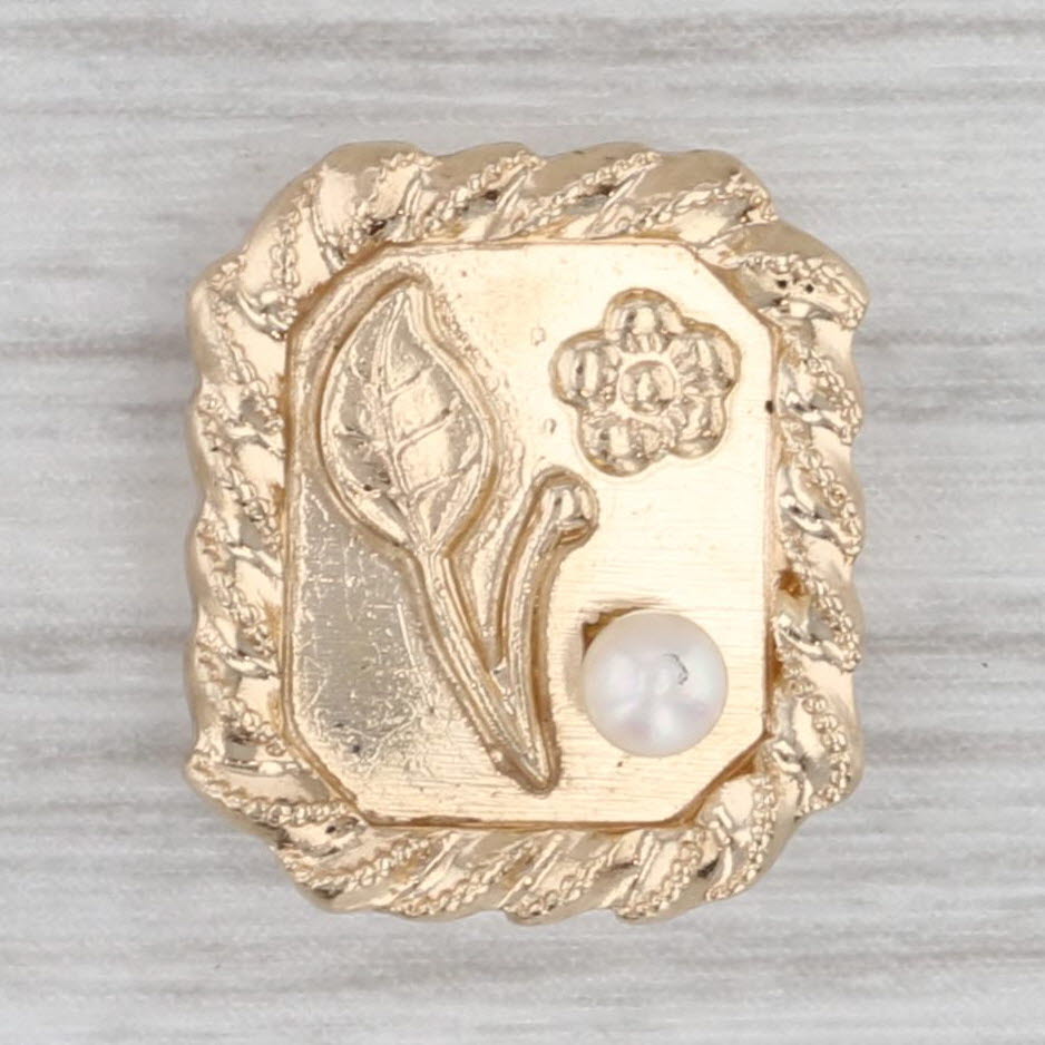 Gray Vintage Cultured Pearl Flower Slide Bracelet Charm 10k Yellow Gold
