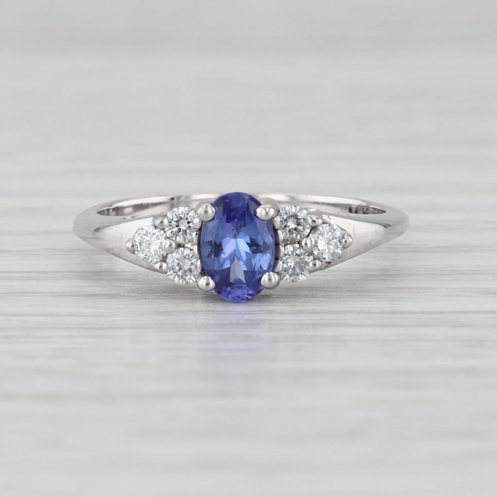 0.62ctw Oval Tanzanite Diamond Ring 14k White Gold Size 6.25