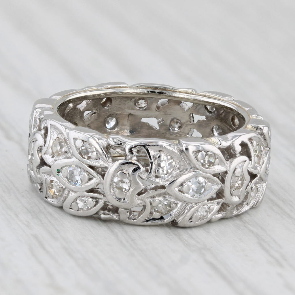 Light Gray Vintage Floral Diamond Eternity Band Platinum Size 6 Ring Stackable Anniversary