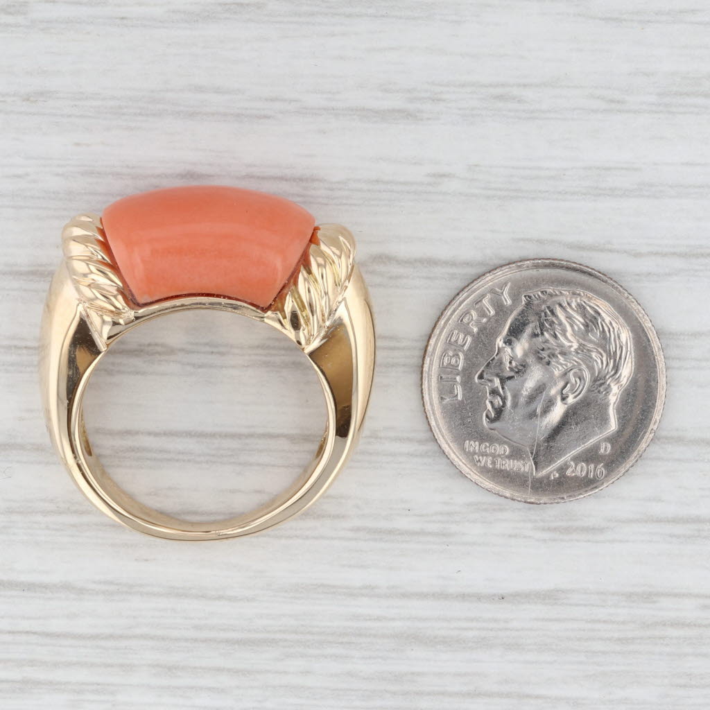 Light Gray Carved Coral Statement Ring 14k Yellow Gold Size 5.75