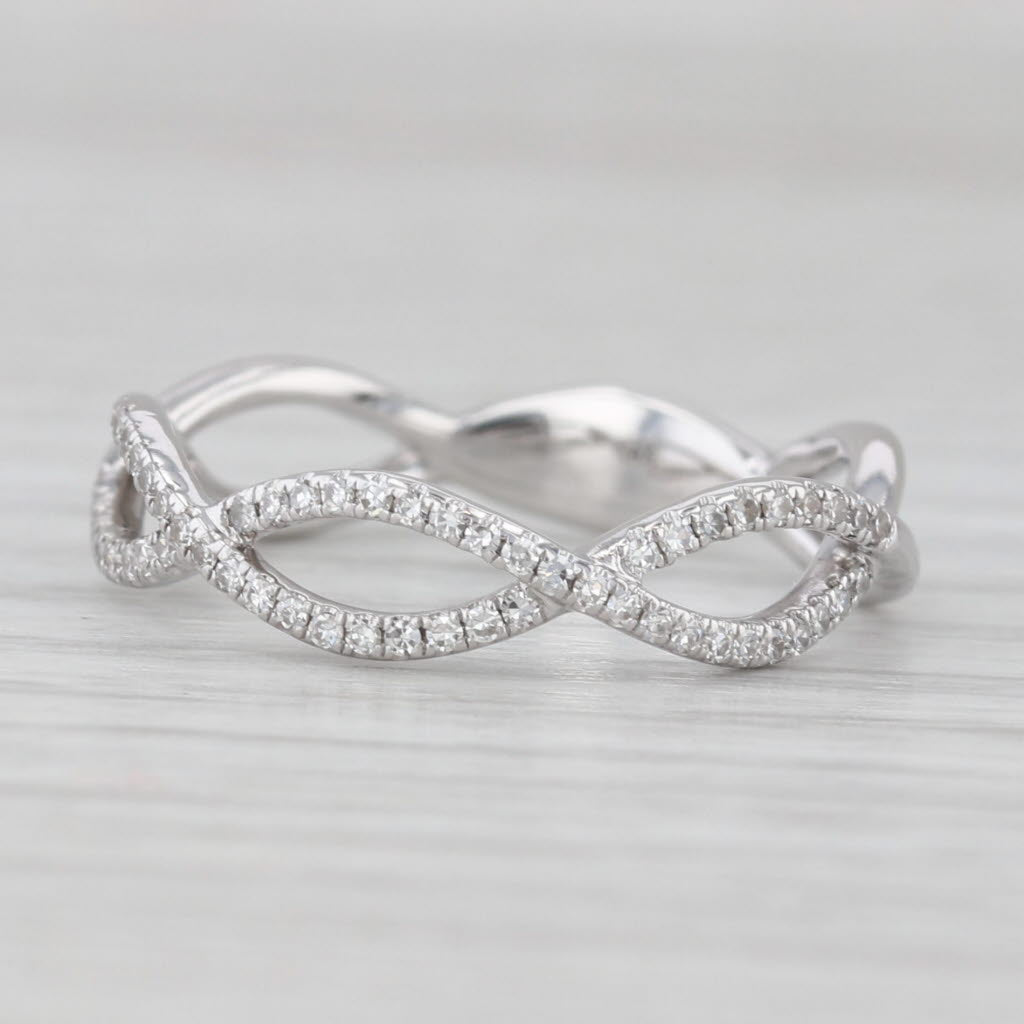 Light Gray 0.13ctw Diamond Woven Band 14k White Gold Size 6.25-6.5 Stackable Wedding Ring