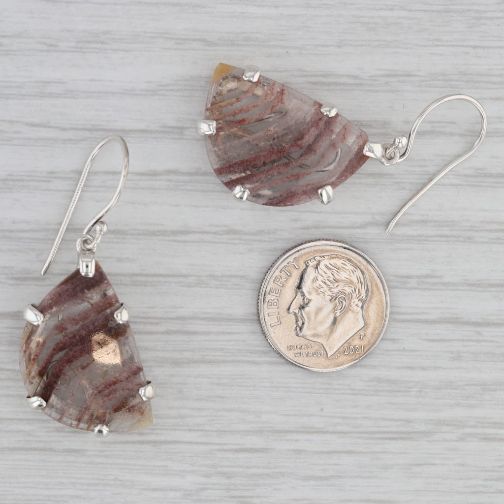 Gray Marbled Quartz Dangle Earrings Sterling Silver Hook Post Drops Starborn