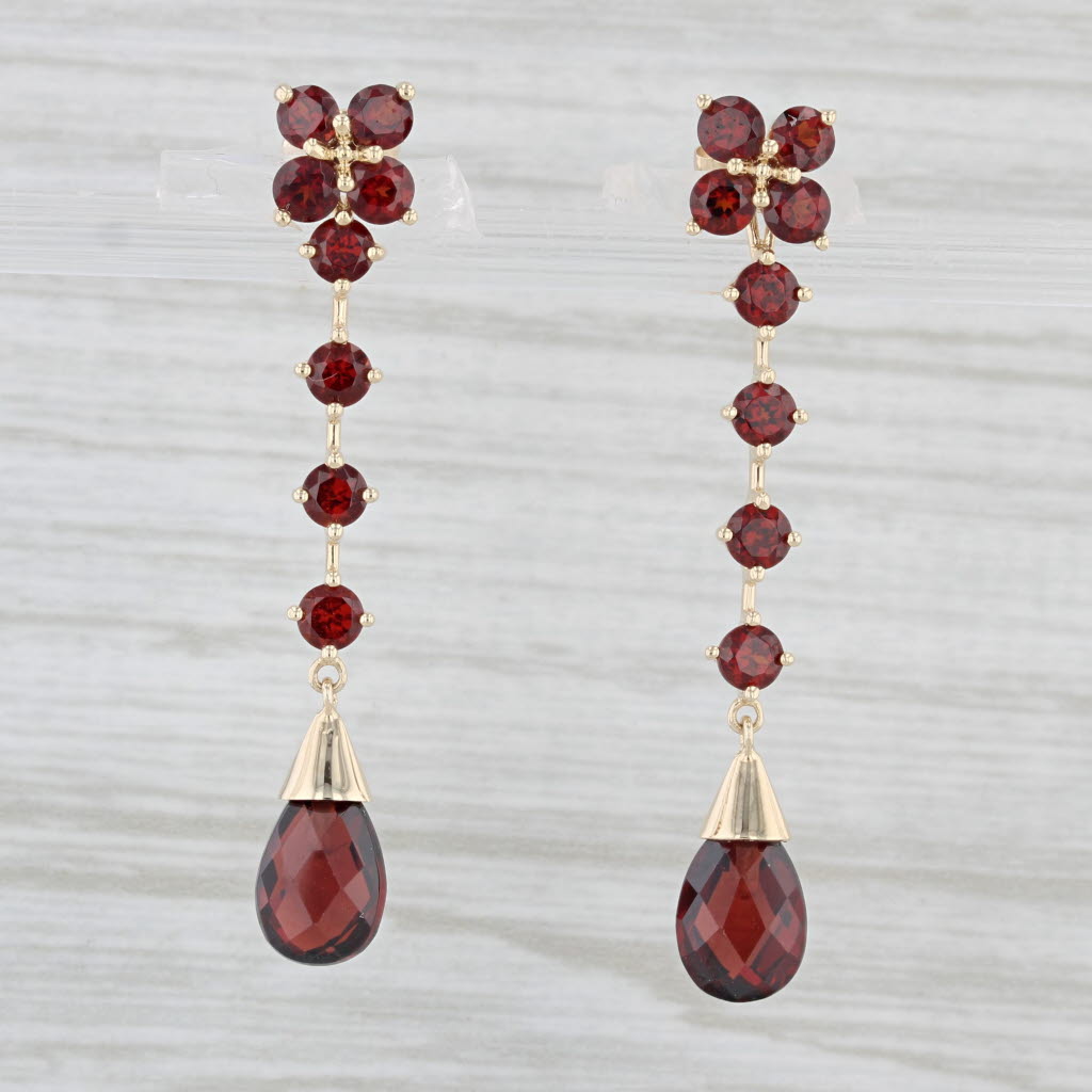 Light Gray 5.80ctw Garnet Journey Teardrop Briolette Dangle Earrings 14k Yellow Gold