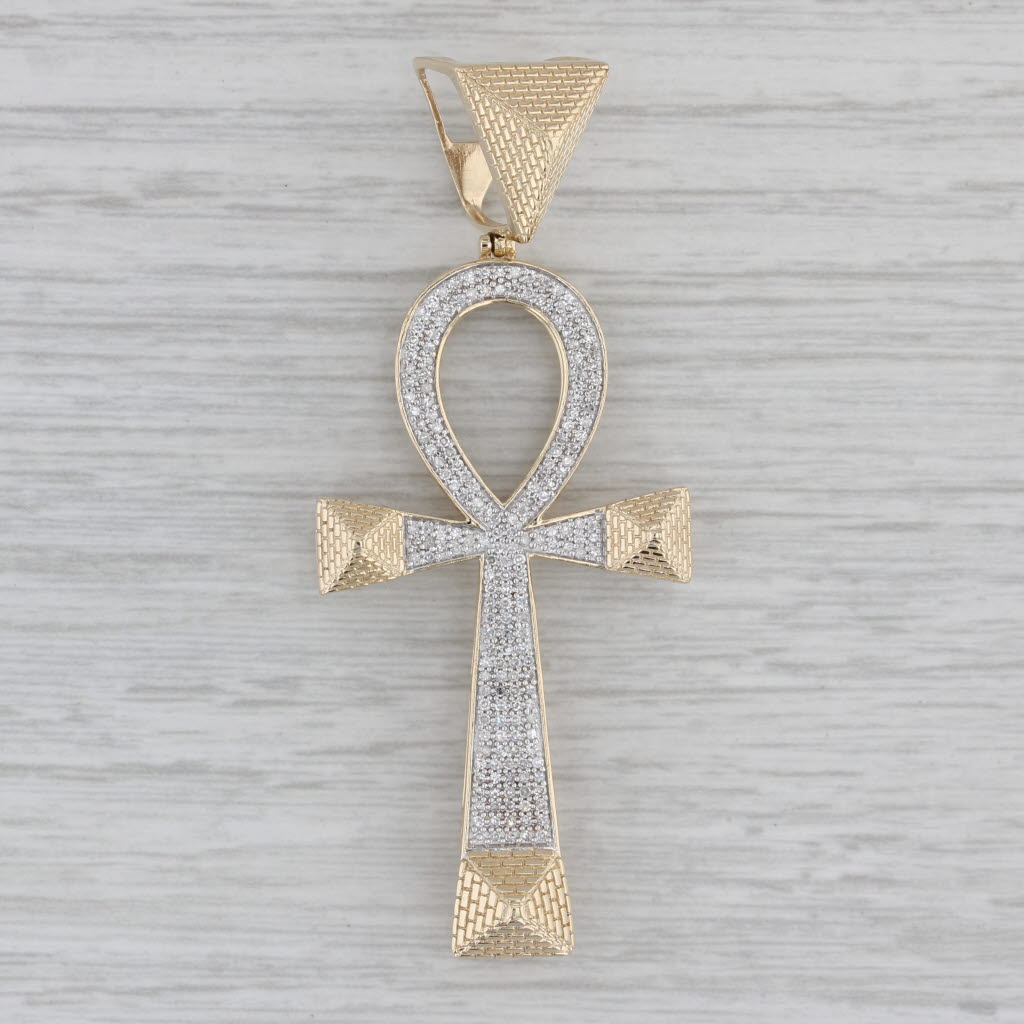 Gray 0.50ctw Diamond Ankh Cross Pendant 10k Gold Large Statement Egyptian