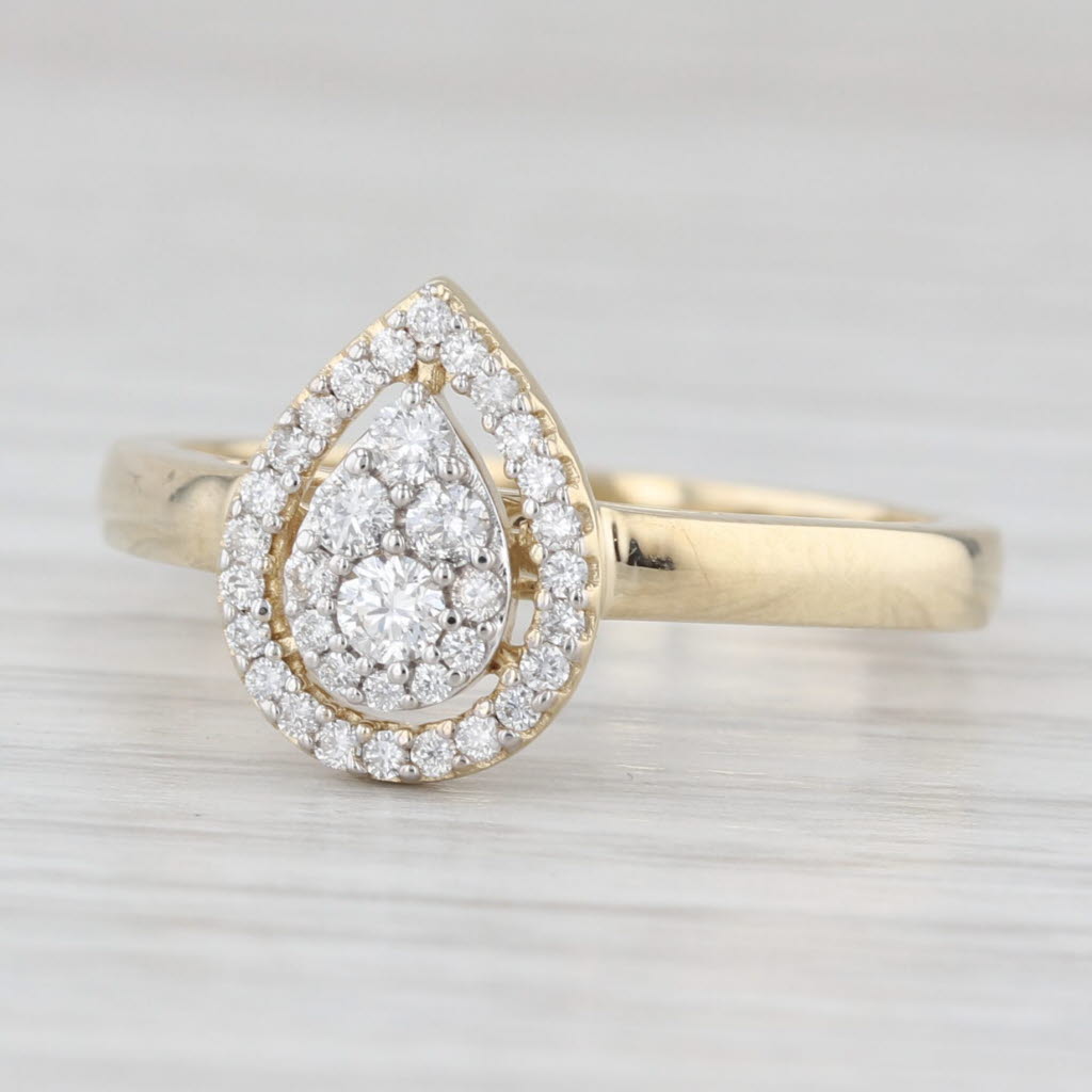 0.30ctw Pear Diamond Halo Engagement Ring 10k Yellow Gold Size 7.25