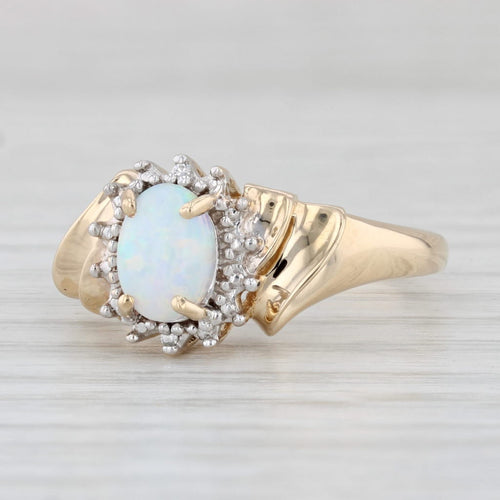Light Gray Lab Created Opal Diamond Ring 10k Yellow Gold Size 7.25