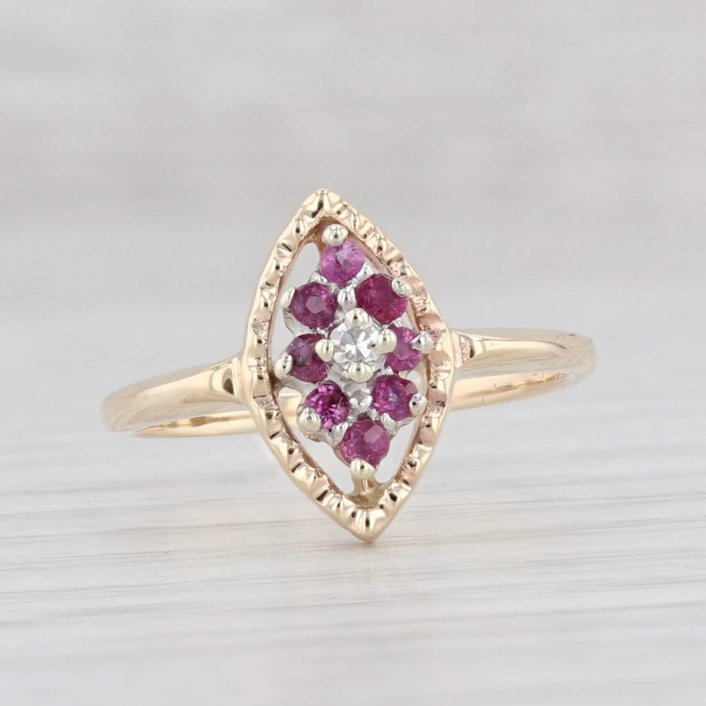 Light Gray 0.18ctw Ruby Diamond Cluster Ring 10k Yellow Gold Size 4.5