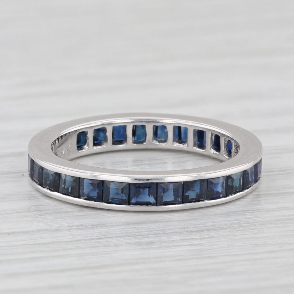 Light Gray 1.96ctw Blue Sapphire Eternity Band 18K White Gold Wedding Stackable Ring