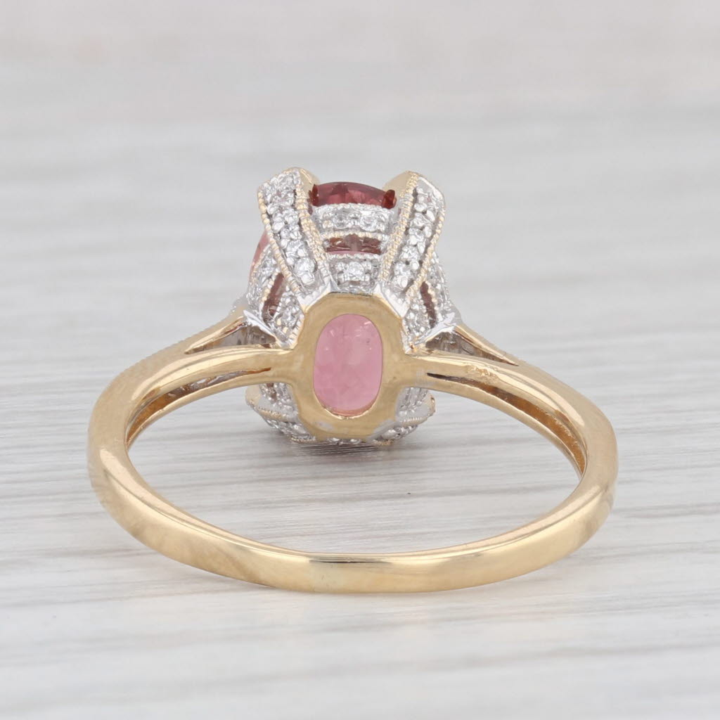 Light Gray 2.52ctw Pink Tourmaline Diamond Ring 18k Yellow Gold Size 7.25