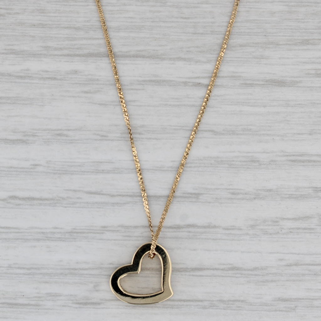 Gray Open Heart Pendant Necklace 14k Yellow Gold 16.75" S Link Chain