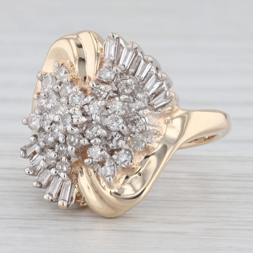 Light Gray 0.80ctw Diamond Cluster Ring 14k Yellow Gold Size 4.75 Cocktail