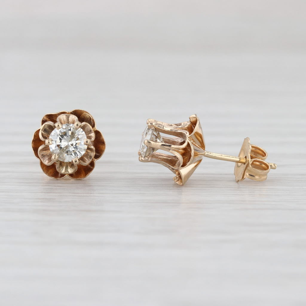 0.67ctw Diamond Buttercup Stud Earrings 14k Yellow Gold Round Solitaire Studs