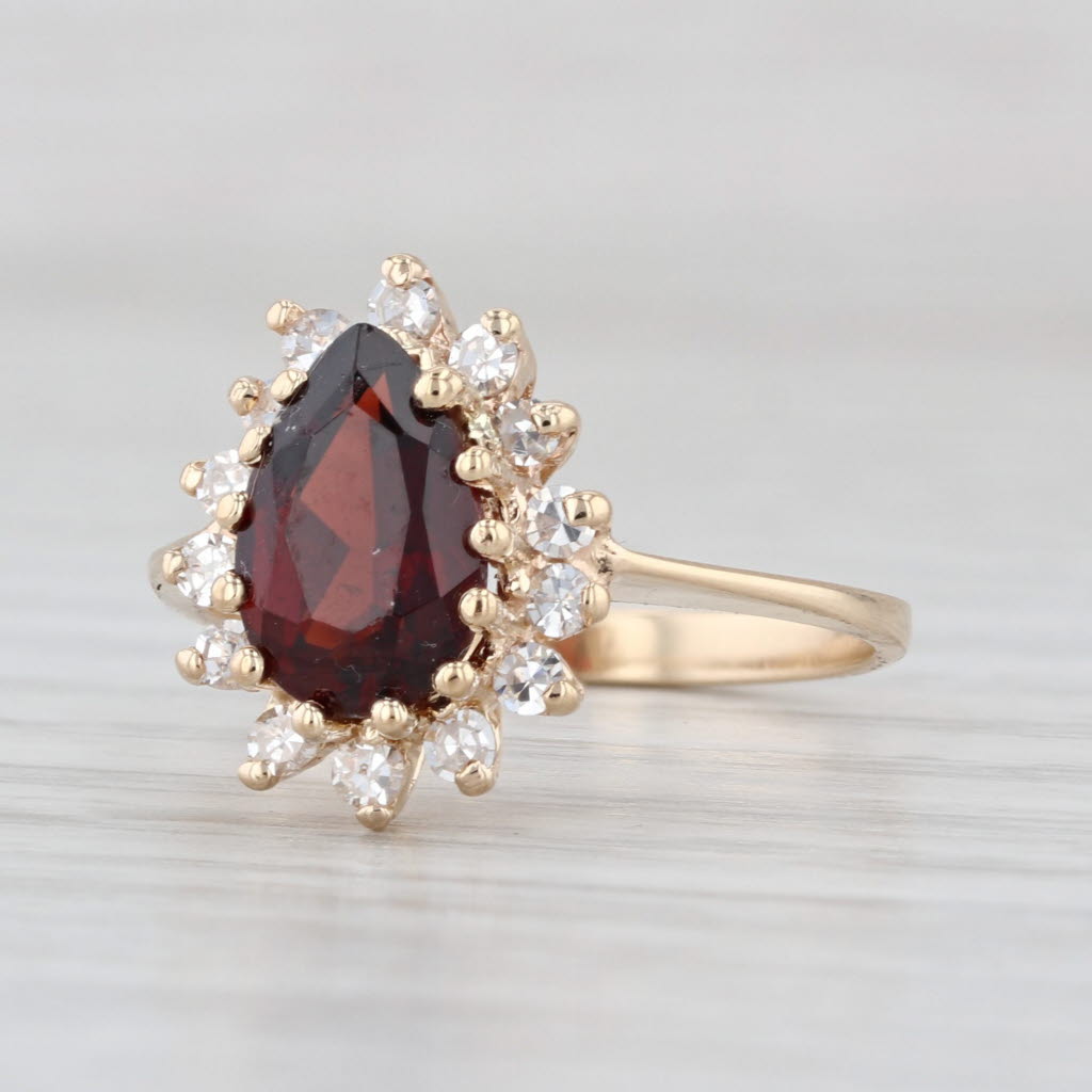 1.84ctw Pear Garnet Diamond Halo Ring 14k Yellow Gold Size 5.75
