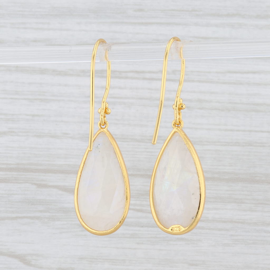 New Nina Wynn Moonstone Teardrop Earrings Sterling Gold Vermeil Hook Posts