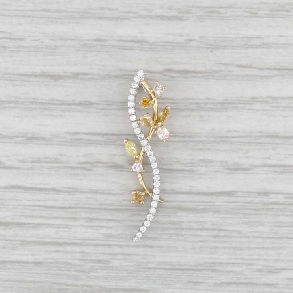 0.56ctw White Yellow Diamond Flower Journey Pendant 18k Yellow White Gold
