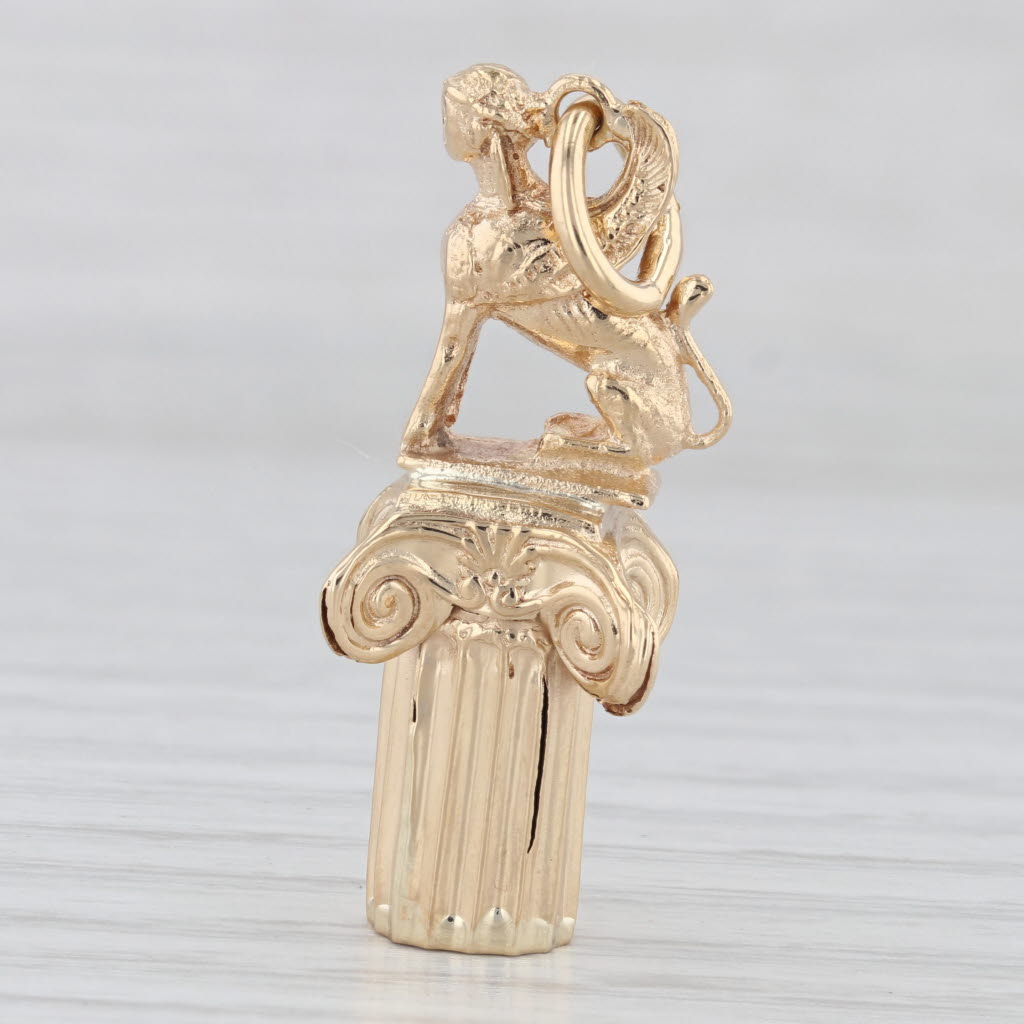 Light Gray Sphinx of Naxos Pendant 18k Yellow Gold Charm Ancient Greece Greek Souvenir