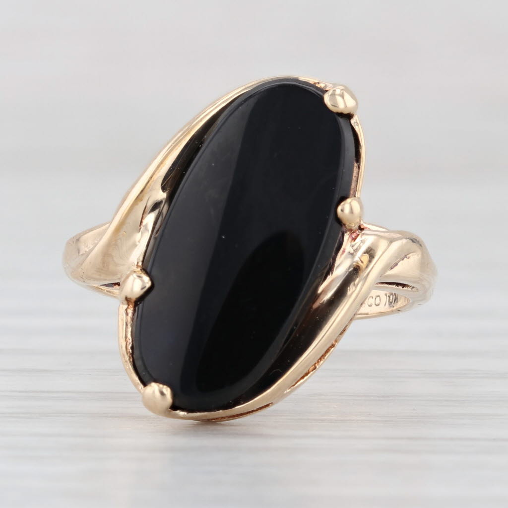Onyx Oval Solitaire Ring 10k Yellow Gold Size 7 Bypass