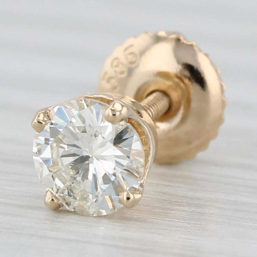 Light Gray New Single 0.50ct Diamond Solitaire Stud Earring 14k Yellow Gold