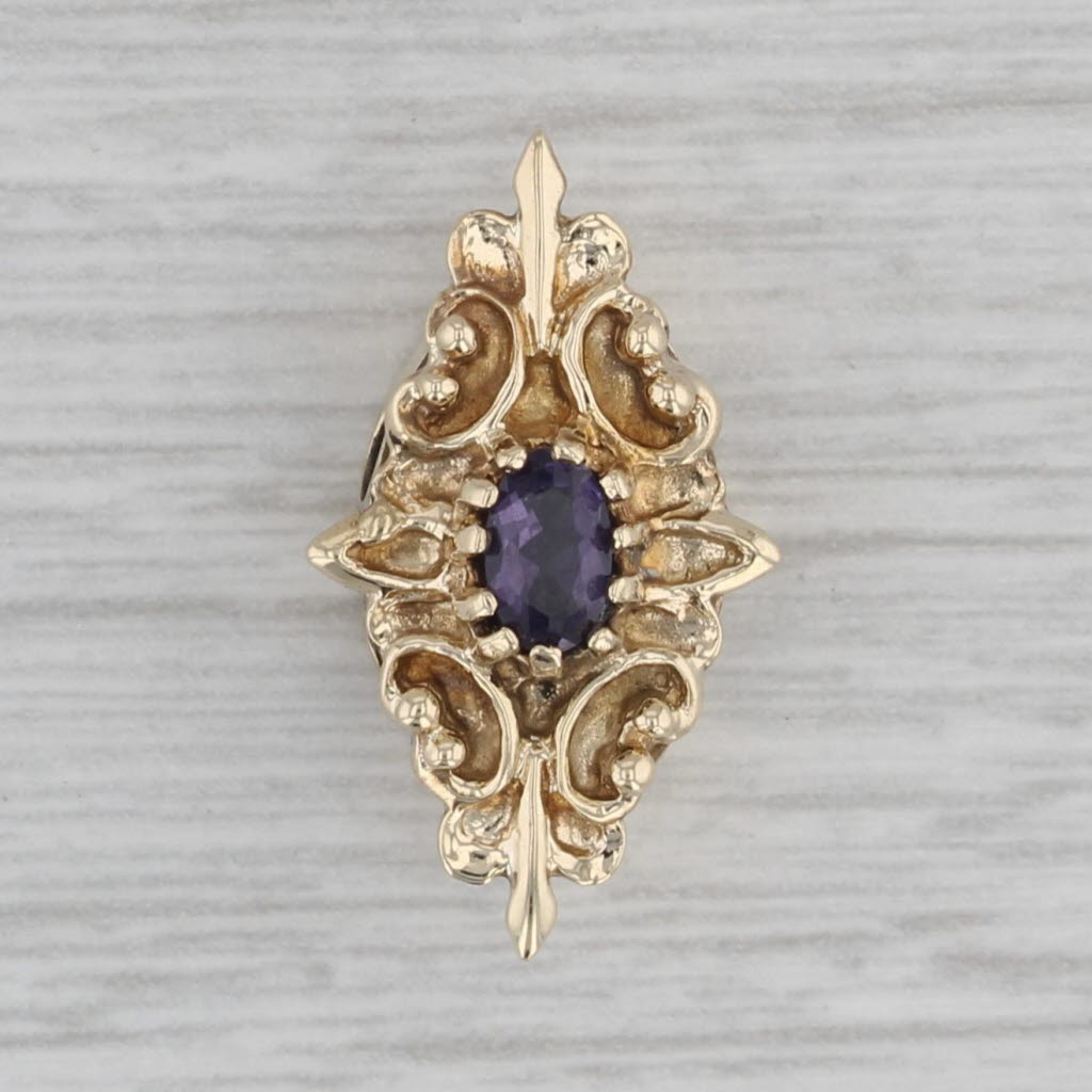 Gray 0.22ct Amethyst Slide Bracelet Charm 10k Yellow Gold Vintage Ornate