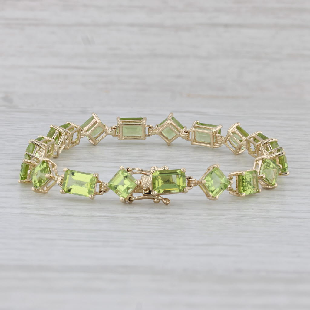 Gray 18.5ctw Green Peridot Tennis Bracelet 10k Yellow Gold 7"