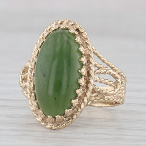 Gray Vintage Green Nephrite Jade Oval Cabochon Ring 10k Yellow Gold Size 6