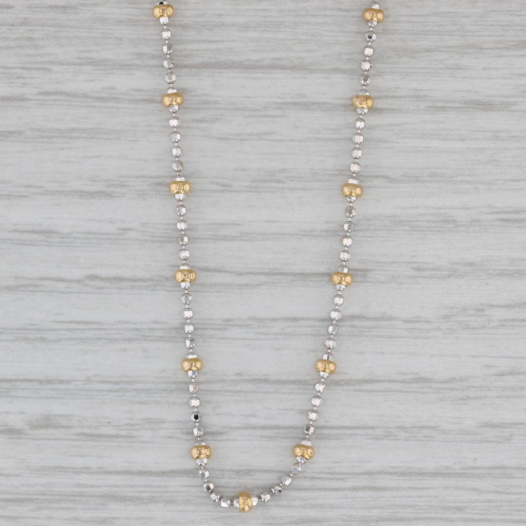 Gray 2-Toned Bead Chain Necklace 14k White Yellow Gold 18" 2.7mm