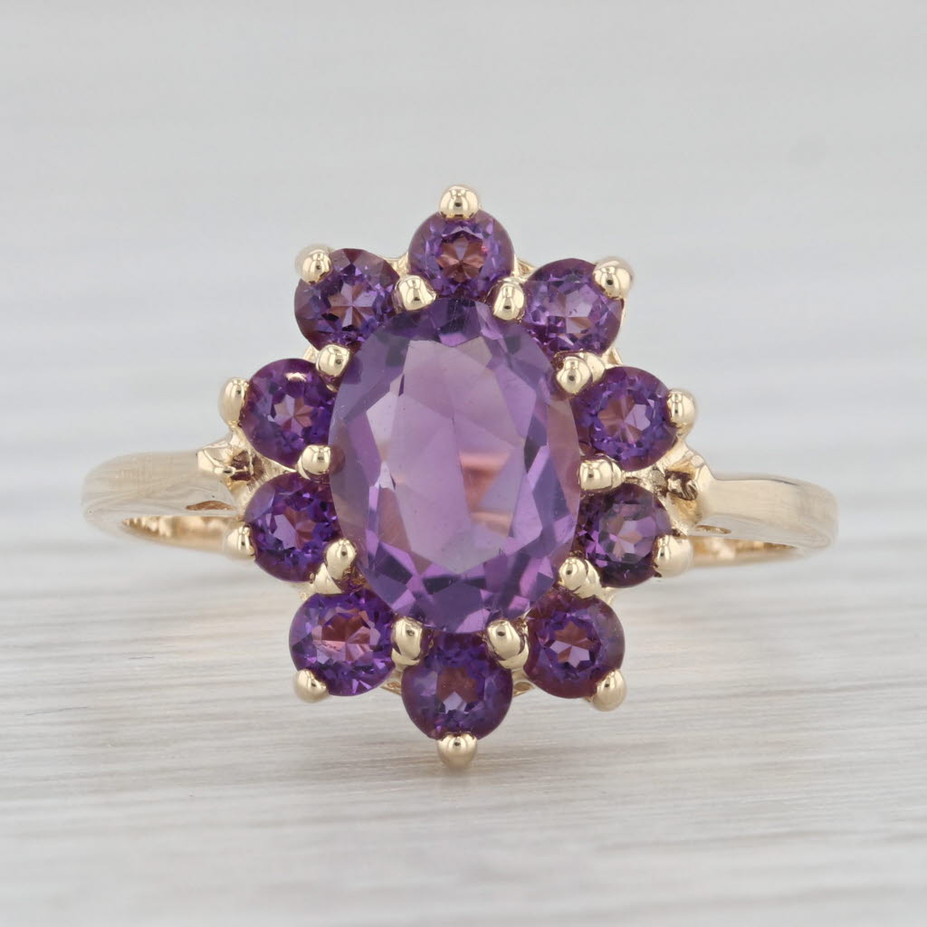 Light Gray 1.65ctw Amethyst Oval Halo Ring 14k Yellow Gold Size 7.5