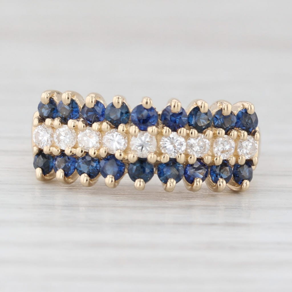 Light Gray 1.03ctw Blue Sapphire Diamond Tiered Pyramid Ring 14k Yellow Gold Size 5.5