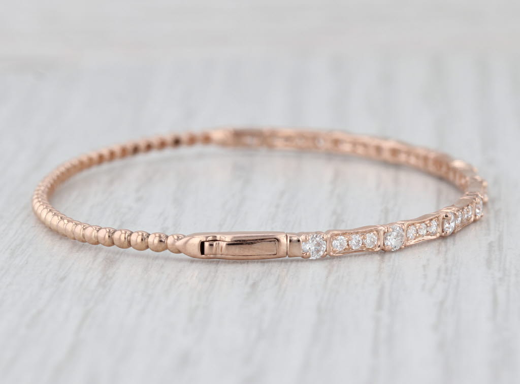 1.25ctw Diamond Bangle Bracelet 14k Rose Gold 6.75" Stackable