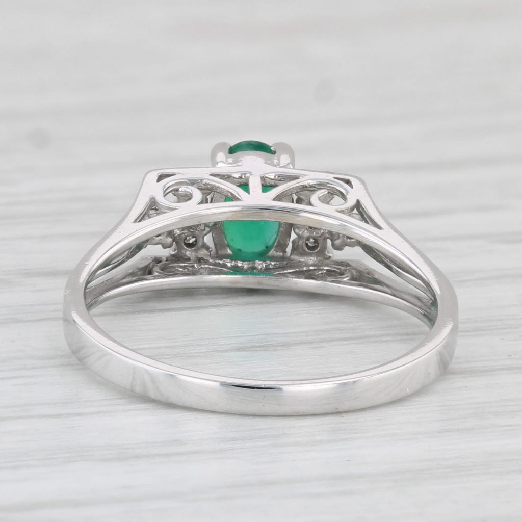 Light Gray 055ctw Oval Emerald Diamond Ring 14k White Gold Size 5.5