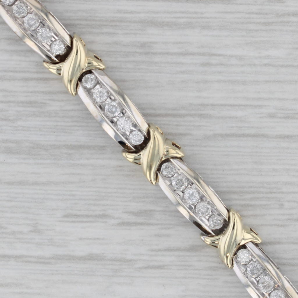 Gray 1.70ctw Diamond Bar X Links Bracelet 10k White Yellow Gold 7.25" 6.4mm