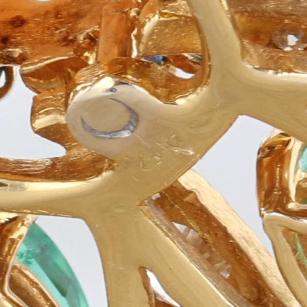 Large Gemstone Brooch Pendant 14k Gold Coral Emerald Sapphire Ruby Diamond