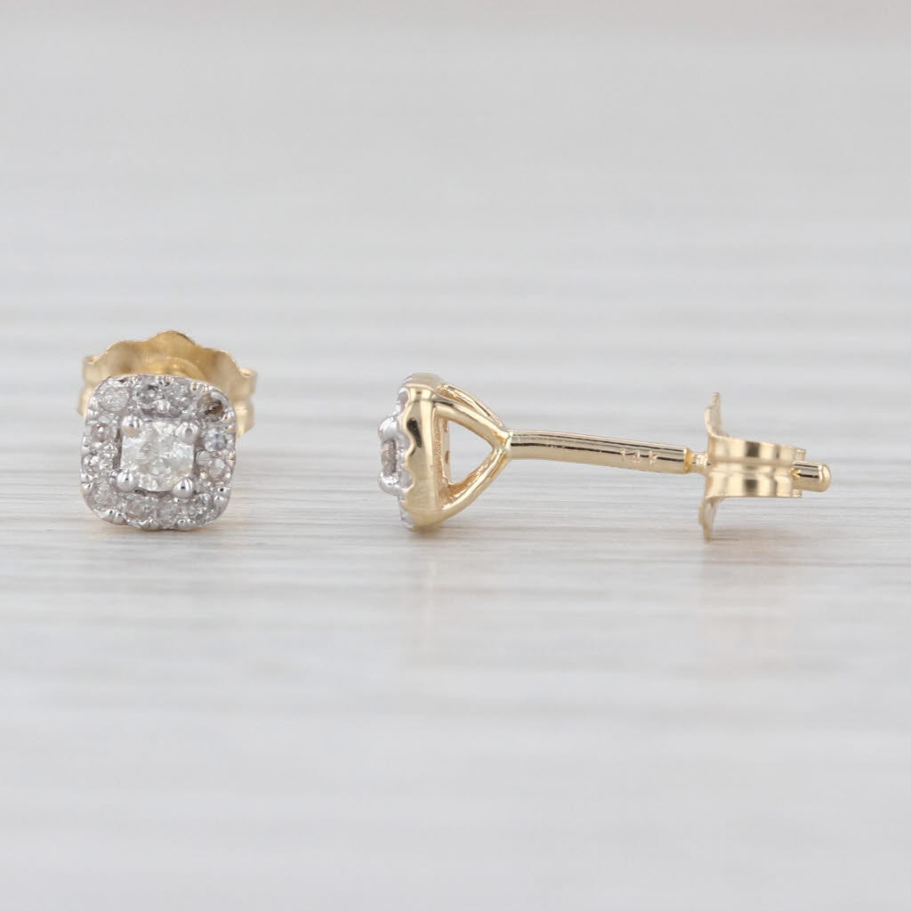 0.12ctw Diamond Halo Stud Earrings 14k Yellow Gold Small Round Studs