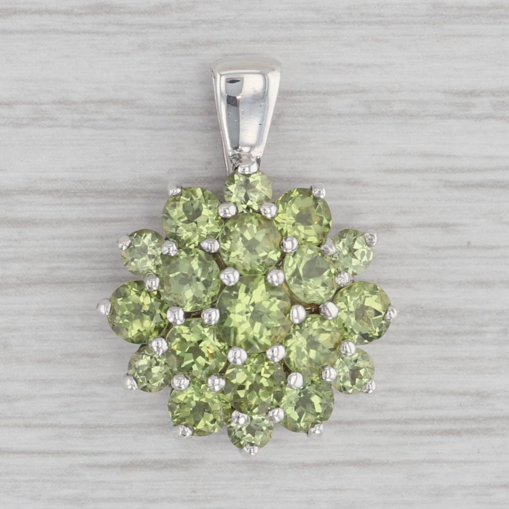 Gray 4.76ctw Peridot Flower Cluster Pendant Sterling Silver