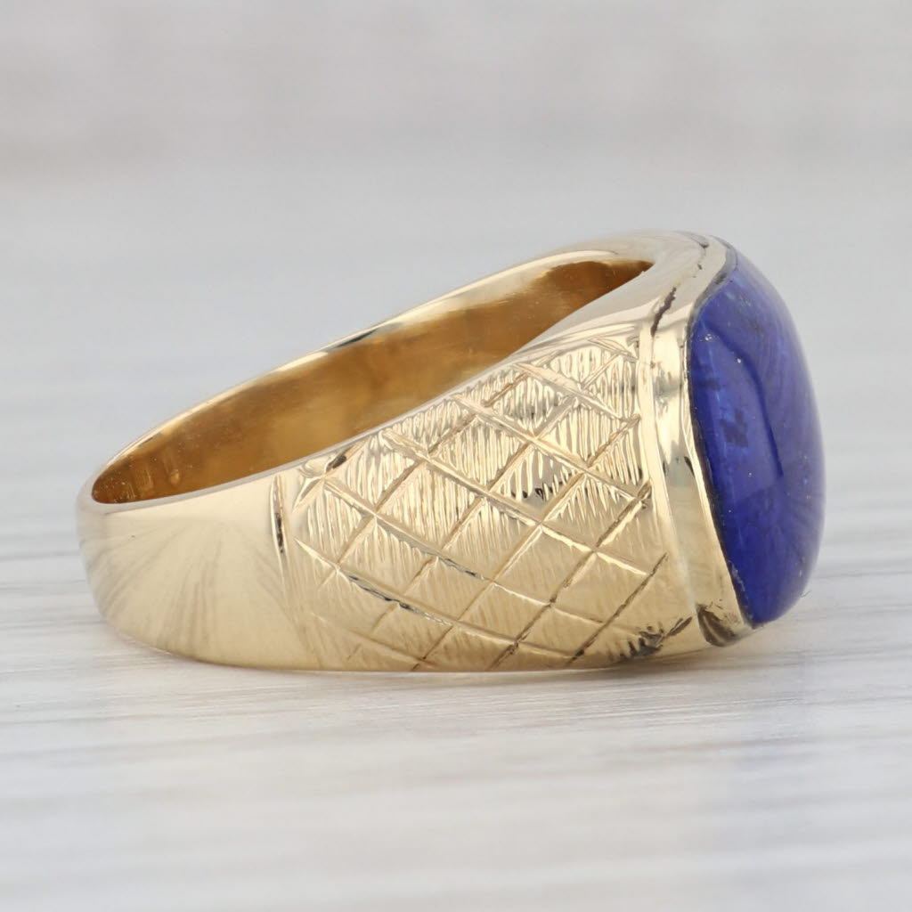 Gray Blue Lapis Lazuli Saddle Ring 18k Yellow Gold Size 7.25 Oval Cabochon