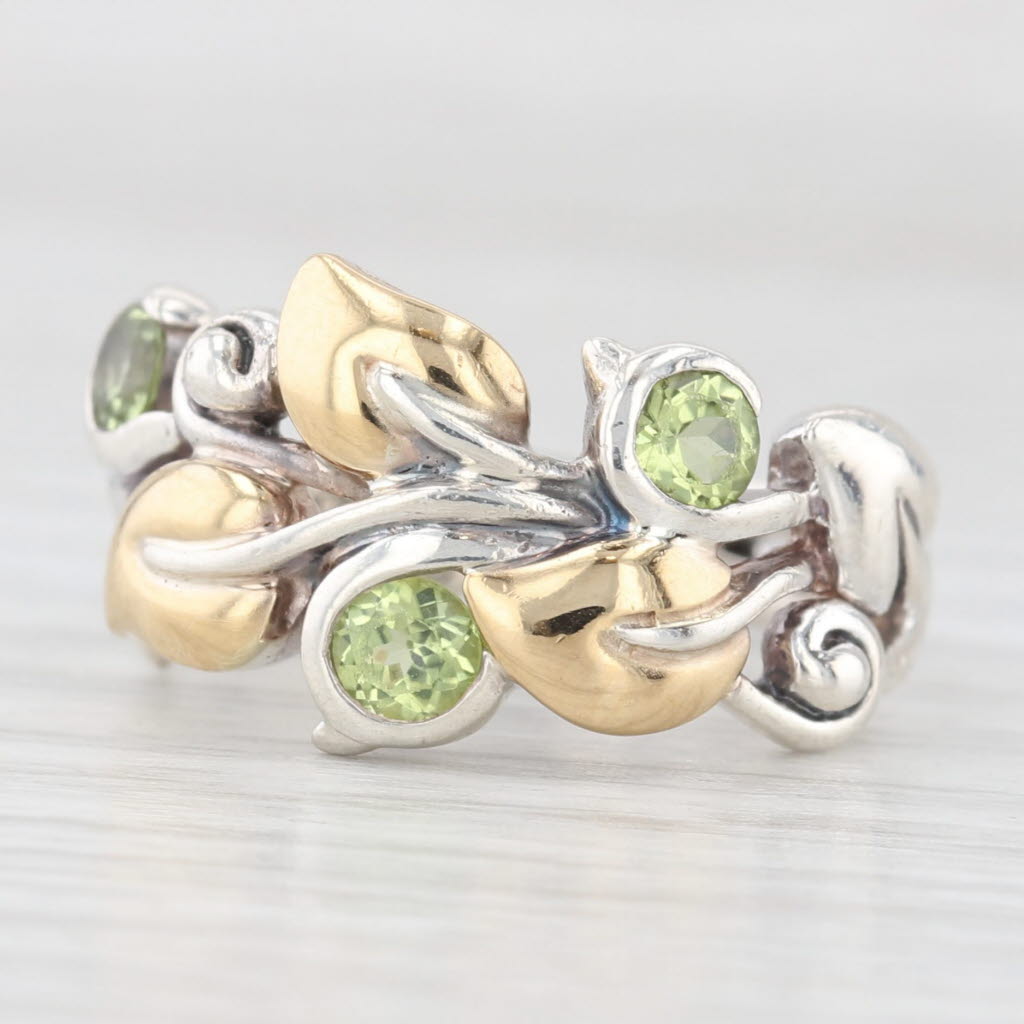 Light Gray Bixby 0.60ctw Peridot Flower Ring Sterling Silver 18k Gold Size 6 Statement