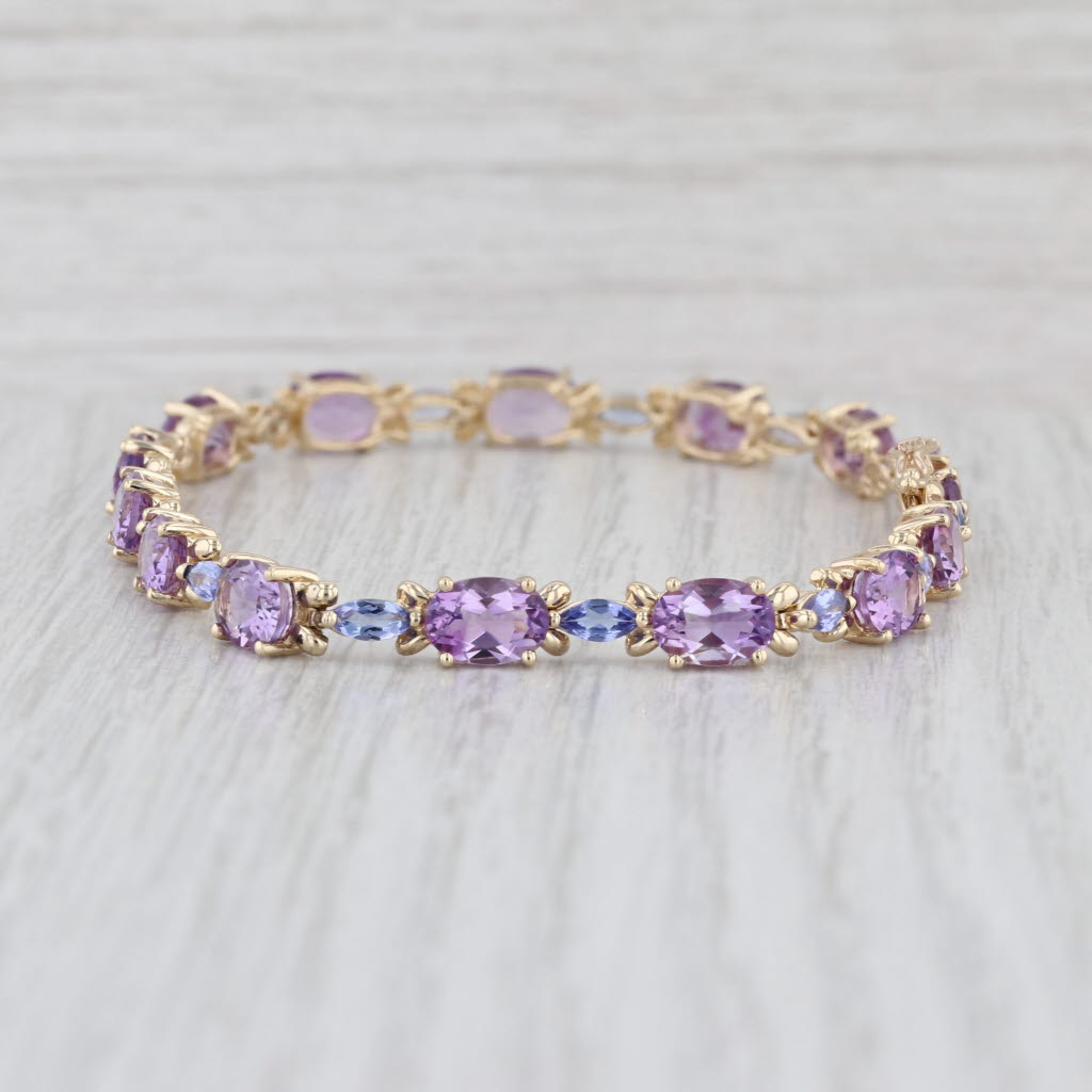 11.70ctw Amethyst Tanzanite Tennis Bracelet 10k Yellow Gold 7.5" 5.2mm