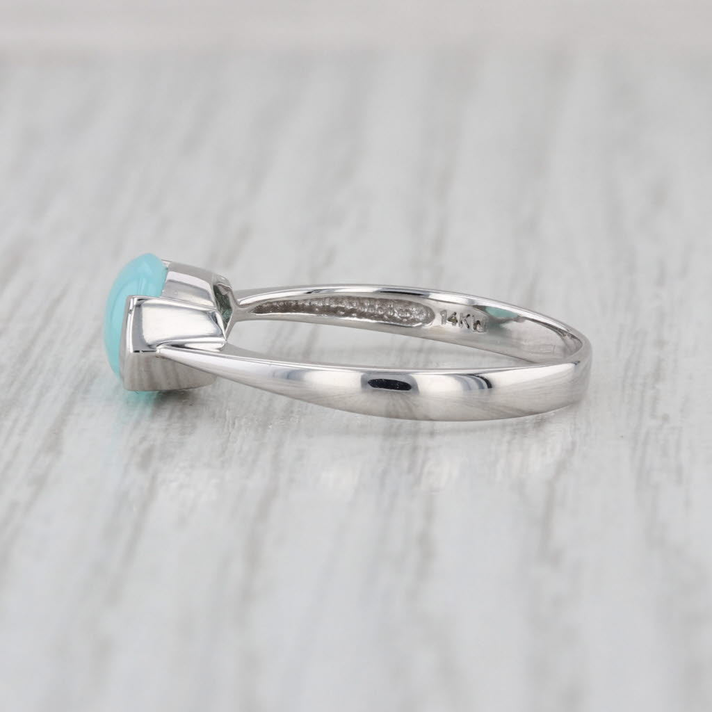 Teal Common Opal Cabochon Solitaire Ring 14k White Gold Size 8.75